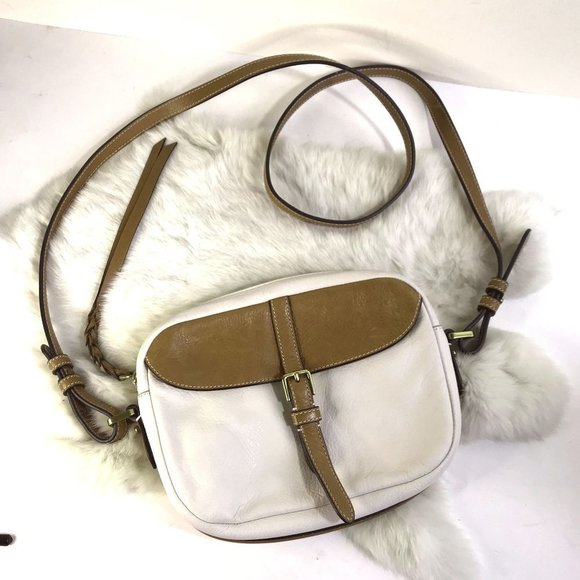 Fossil Vintage Mini Crossbody Pebbled Leather Bag White Tan - Picture 11 of 11